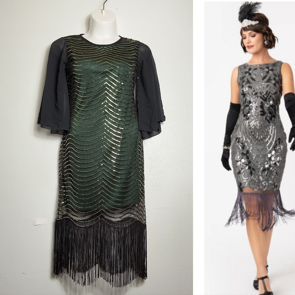 Metme Whimsigoth Sequin Flapper Dress Women's Size M Emerald Green Fridges